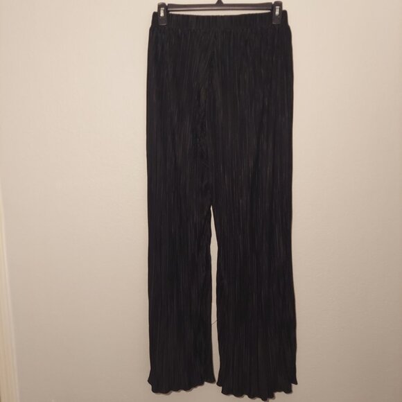 Spring Haze Black Pleated Wide-Leg Pants | Flowy High-Rise Trousers Size L - Picture 7 of 8